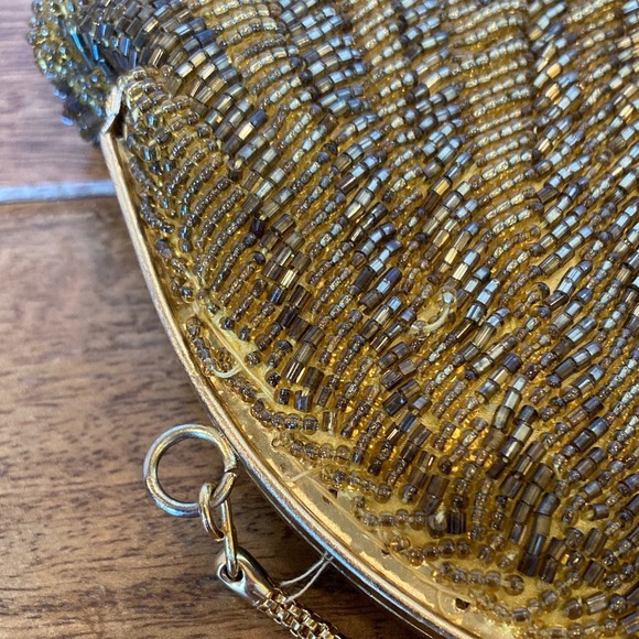 Vintage Kiss Lock‎ Elegant Gold Beaded Clutch Bag Purse Party Event Evening - Picture 8 of 12